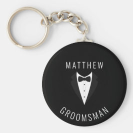 Llavero Boda personalizado simple de Groomsman blanco negr