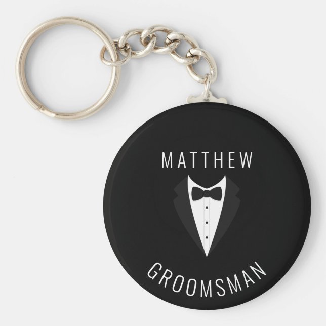 Llavero Boda personalizado simple de Groomsman blanco negr (Frente)
