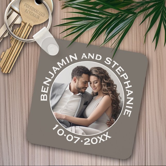 Llavero Boda Primer nombre personalizado y año de foto nav (Personalized keychain - Wedding Favor with Photo and Text)