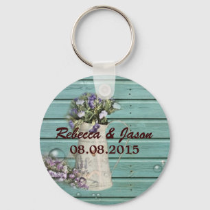Llavero boda rústico de madera de grano floral gracias