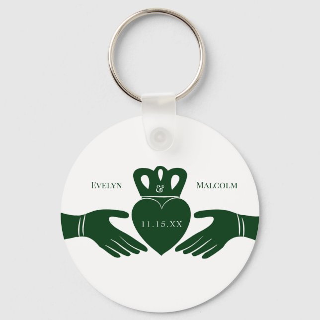 Llavero Boda verde gráfico simple del anillo del claddagh  (Anverso)