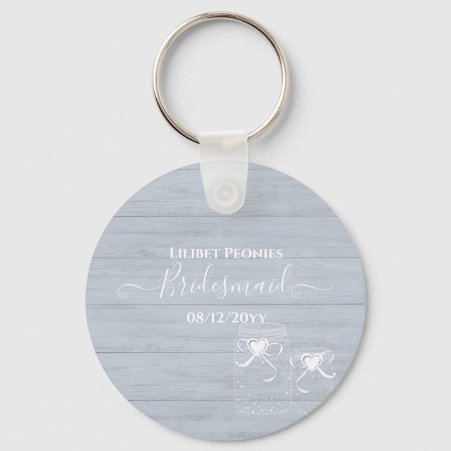 Llavero Bodas de frascos de mason de madera a la deriva az (Anverso)