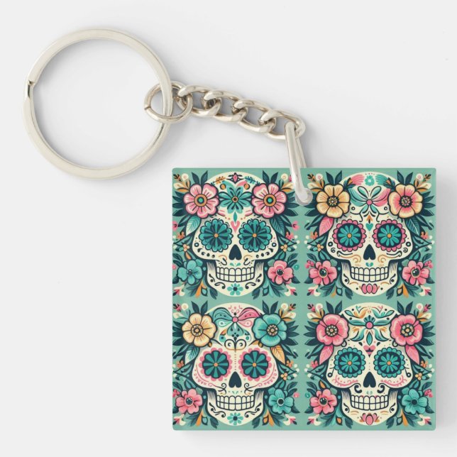 Llavero Boho Calaveras de Azúcar (Frente)
