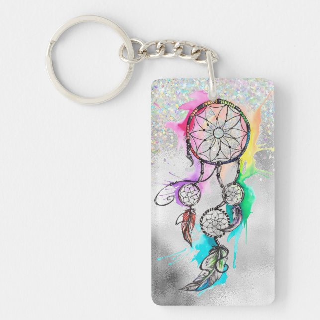 Llavero Boho Dreamcatcher Purpurina Keychain acrílico (Frente)