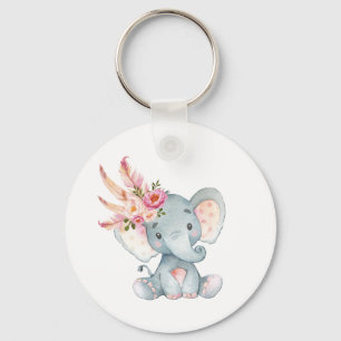 Llavero Boho Elephant Pink Floral Keychain Birthday Favors