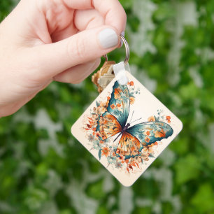 Llavero Boho Floral Flor de la Mariposa Pradera Acuarela