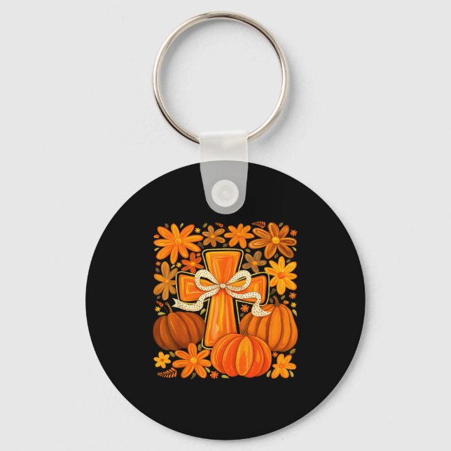 Llavero Boho Floral Pumpkin Cross Fall Jesus Christian Fai (Anverso)
