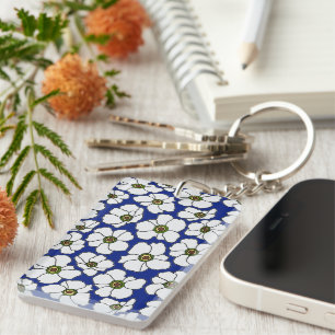 Llavero Boho Floral Sobre Azul Con Nombre 