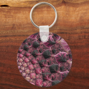 Llavero Boho Funky Ecléctico Rosa Negro Abstracto Fractal