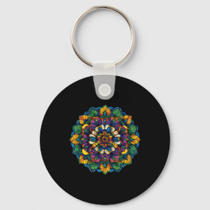 Llavero Boho Lotus Mandala Colorido Floral Yoga Meditación