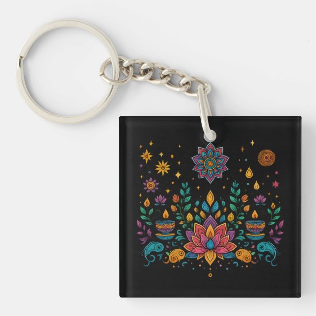 Llavero Boho Lotus Mind Meditación Art (Frente)