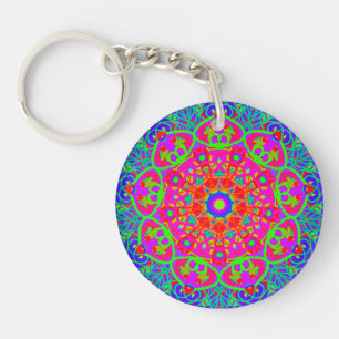 Llavero Boho Mandala Blue Pink Doble Lado Keychain