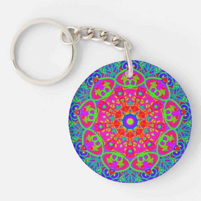 Llavero Boho Mandala Blue Pink Doble Lado Keychain (Frente)