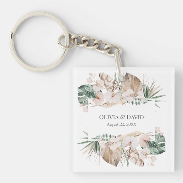 Llavero Boho Orquídea Tropical y Monstera (Frente)
