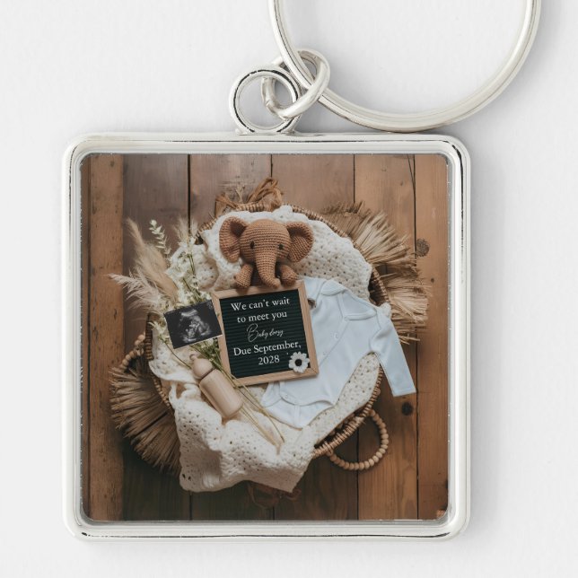 Llavero boho rustic pregnancy announcement keepsake  (Frente)