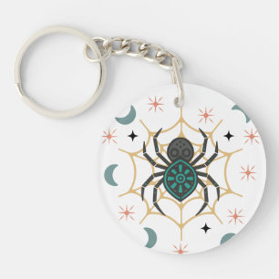 Llavero Boho Spider y Web Keychain - Estilo tribal de líne