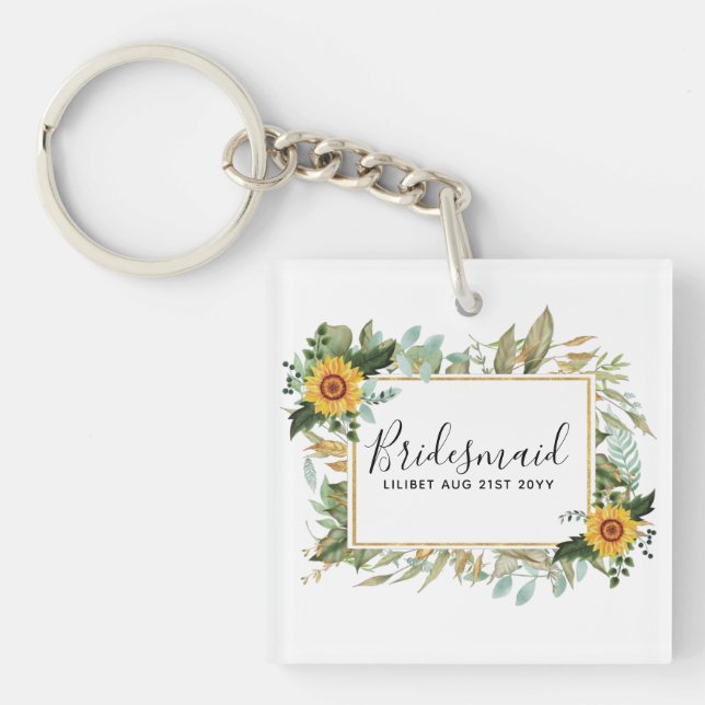 Llavero Boho Sunflower Sage Greenery Boda (Frente)