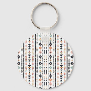 Llavero Boho Tribal Azteca Franjas Verticales Crema Óxido
