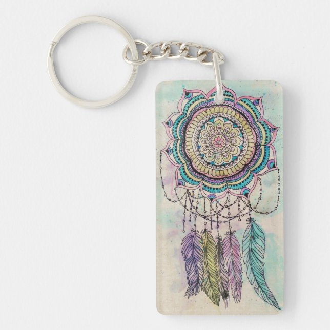Llavero Boho Watercolor Mandala Dreamcatcher (Frente)