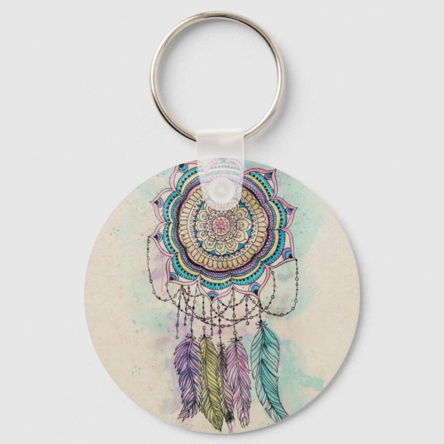 Llavero Boho Watercolor Mandala Dreamcatcher (Anverso)