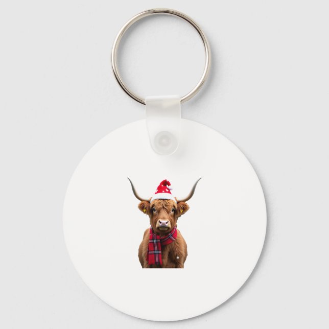 Llavero Boho Xmas Christmas Highland Cow T-Shirt (4) (Anverso)
