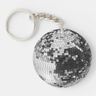 Llavero Bola de discoteca retro brillo purpurina plata cum