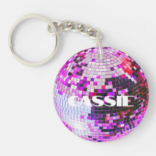 Llavero Bola de discoteca retro brillo purpurina rosa cump