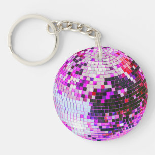 Llavero Bola de discoteca retro brillo purpurina rosa cump
