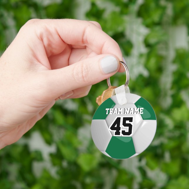 Llavero Bola de fútbol de equipo blanco y verde oscuro (Mano)
