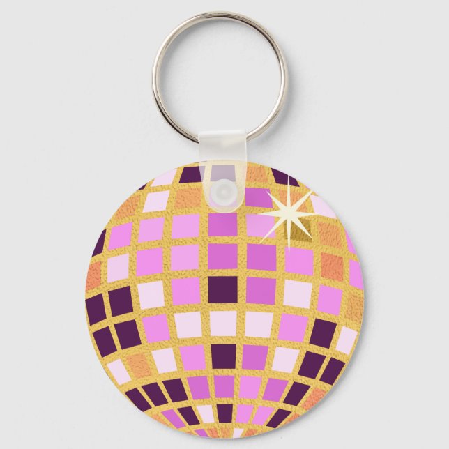Llavero Bola Disco Moderna Gold Purple Retro (Anverso)