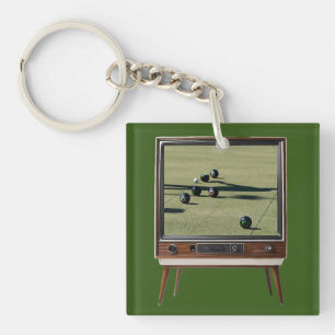 Llavero Bolas De Césped Vintage En Televisión Analógica,