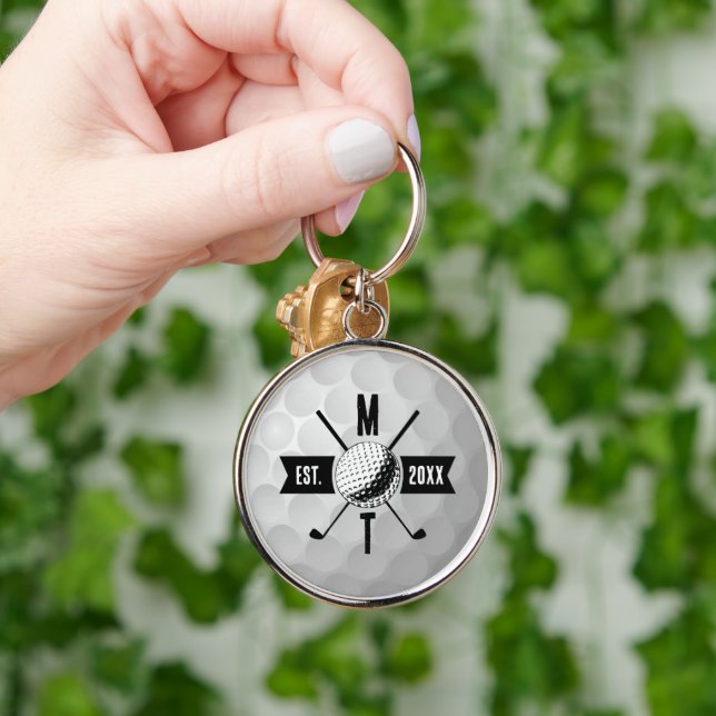 Llavero Bolas de golf Textura y Monograma Inicial del Club (Mano)