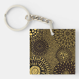 Llavero Bold Ethnic Floral Black Gold Acrylic Keychain