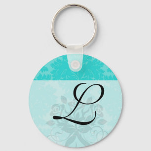 Llavero bold ornate aqua aquamarine blue damask pattern