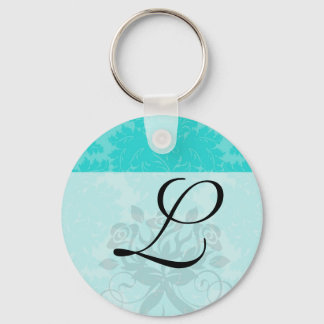Llavero bold ornate aqua aquamarine blue damask pattern