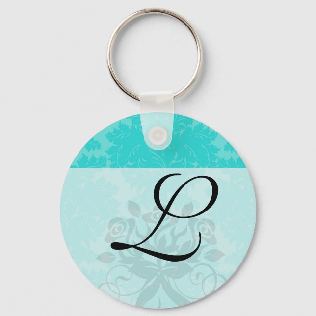 Llavero bold ornate aqua aquamarine blue damask pattern (Anverso)