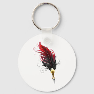 Llavero Bolígrafo pluma roja con plumilla dorada