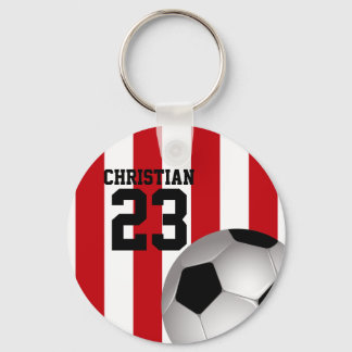 Llavero Bolsa de fútbol personalizada de franjas rojas y b