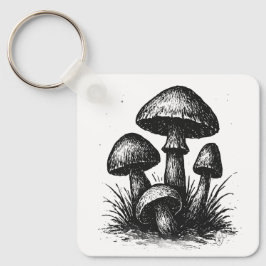 Llavero Bolsa Tote de Racimo de Hongos Dibujados a Tinta