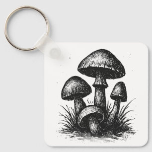 Llavero Bolsa Tote de Racimo de Hongos Dibujados a Tinta