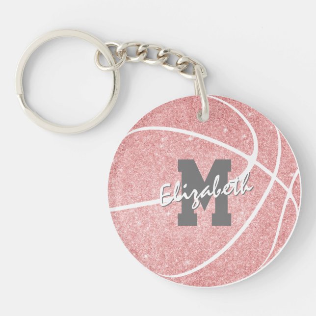 Llavero bolso de baloncesto monoval rosado para deporte de (Frente)