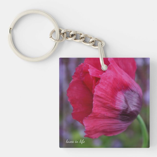 Llavero Bonita flor rosa y morada de amapola (Frente)