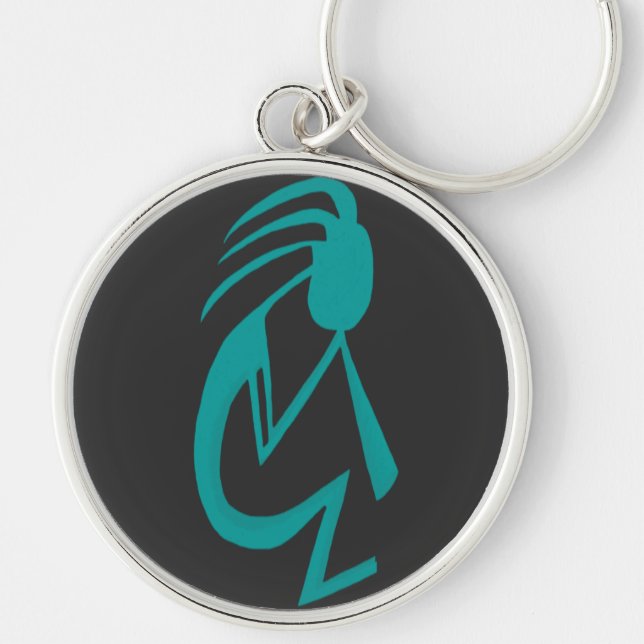 Llavero Bonita pintura Verde azulada de Kokopelli (Frente)