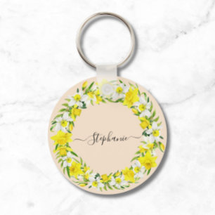 Llavero Bonito acuarela Daffodil Wreath personalizada