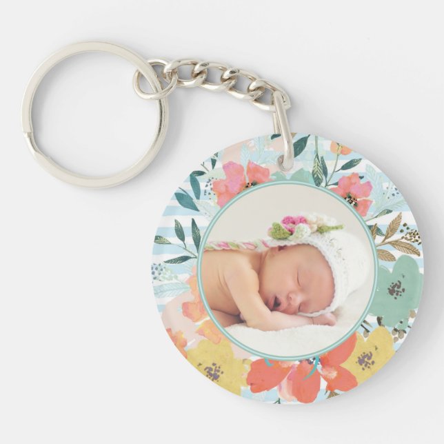 Llavero Bonito acuarela Personalizado floral foto personal (Frente)