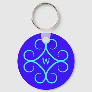 Llavero Bonito acuática azul monogramada brillante