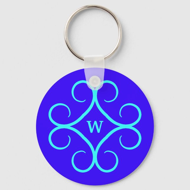 Llavero Bonito acuática azul monogramada brillante (Anverso)
