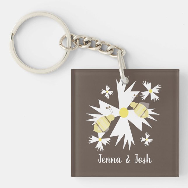 Llavero Bonito Bee Floral Daisy Blanco Amarillo (Frente)
