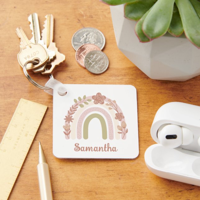 Llavero Bonito Boho Floral Rainbow Personalizado (Escritorio )