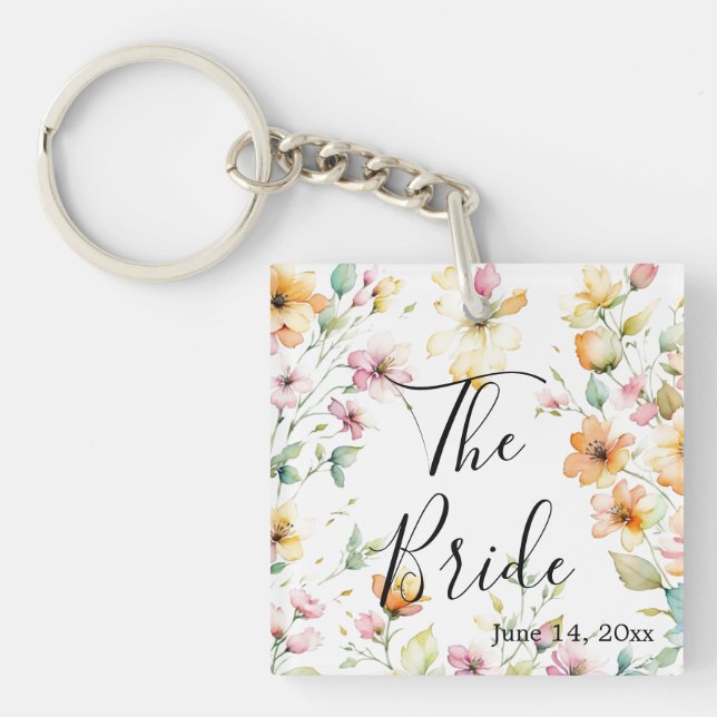 Llavero Bonito Boho Naranja Pink Watercolor Flores silvest (Frente)